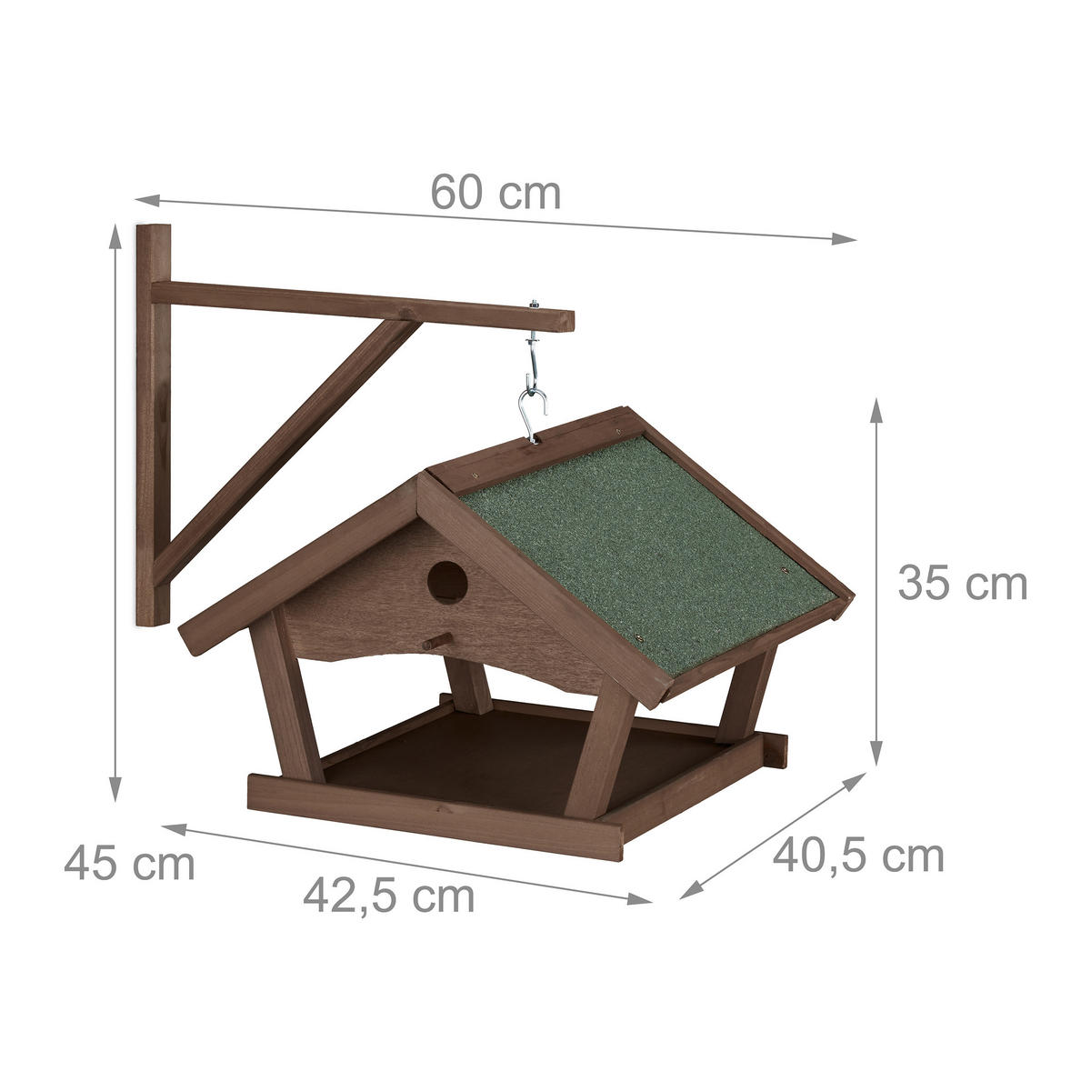 VOGELFUTTERHAUS - Dunkelbraun, Holz/Metall (42.5/35/40.5cm) - Relaxdays