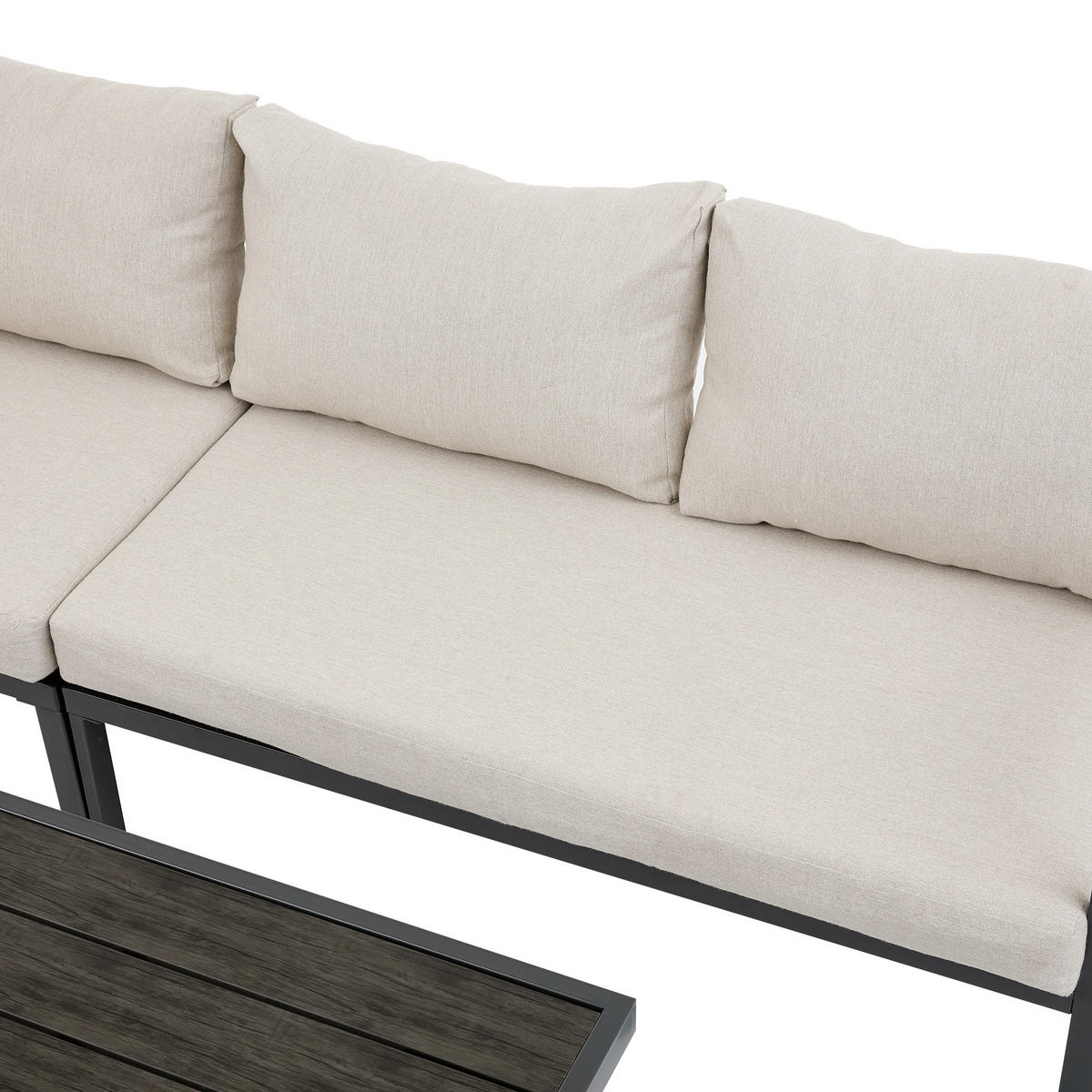 GARTEN-ESSGRUPPE 9 Personen Ecksofa Tisch Stahl Grau - Grau, Textil - FLIEKS