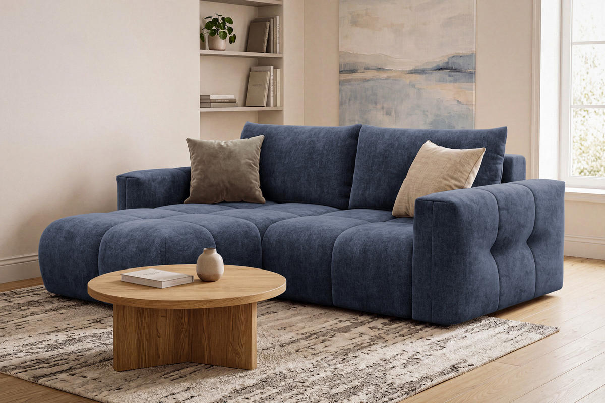 ECKSOFA VERONA 3-Sitzer links, Marineblau - Blau/Schwarz, Holz/Textil (224/173cm) - Courtois Laville