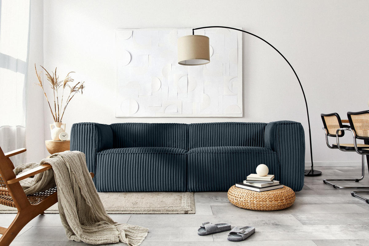 3-SITZER-SOFA FEROX Modern, Cord-Stoff, marineblau - Blau/Grün, Textil (246/73/96cm) - KONSIMO®