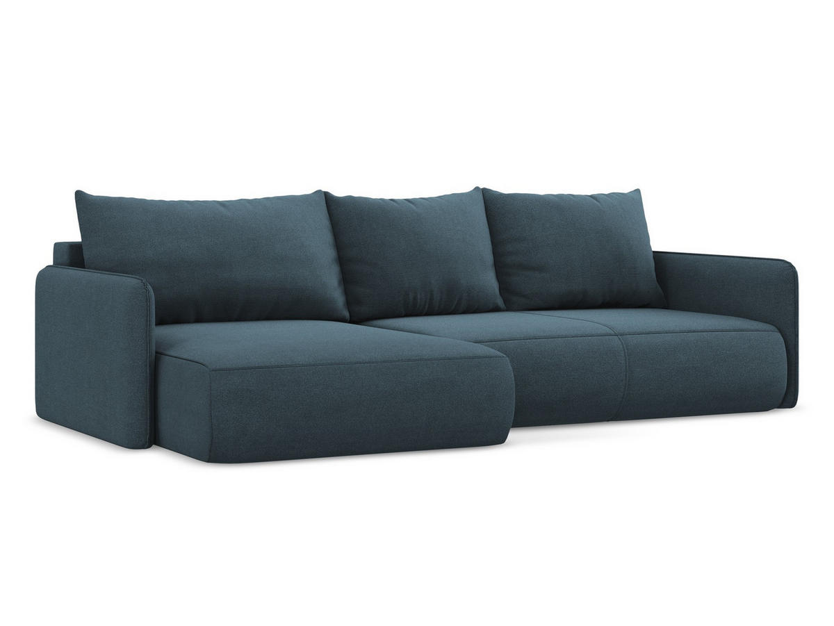 ECKSOFA mit Schlaffunktion Strukturstoff Stoff Blau - Blau/Blaugrau, Kunststoff/Textil (148/240cm) - Makamii