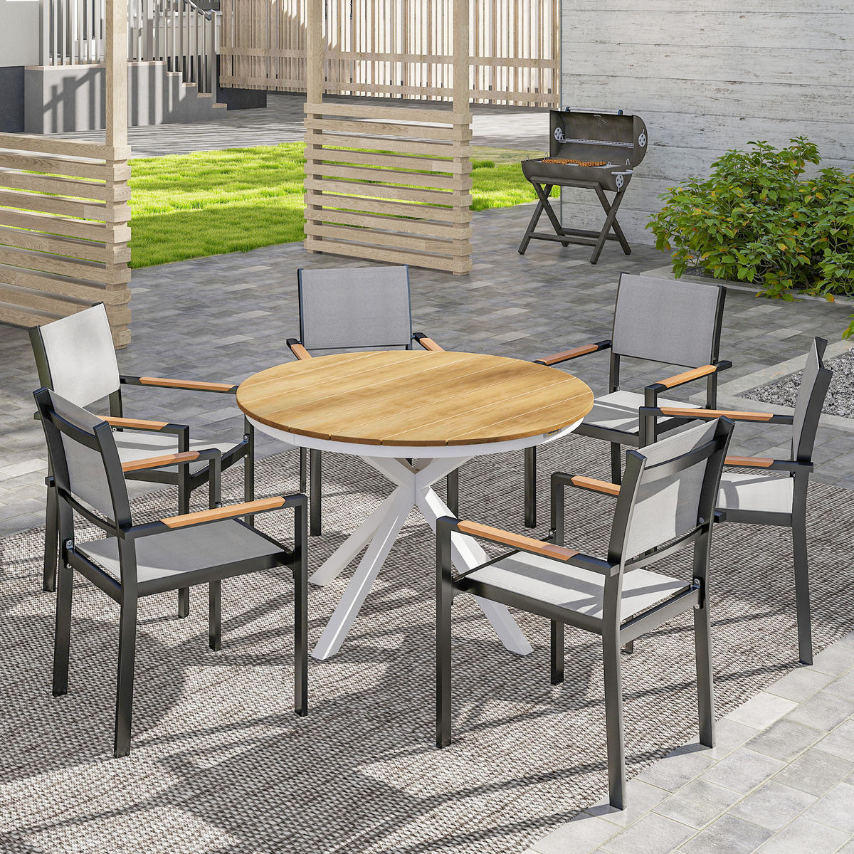 GARTENTISCH DE-14143 rund Ø118 cm, mit Lattenrost Teak - Teakfarben, Metall (118/118/74cm) - ComfortXL