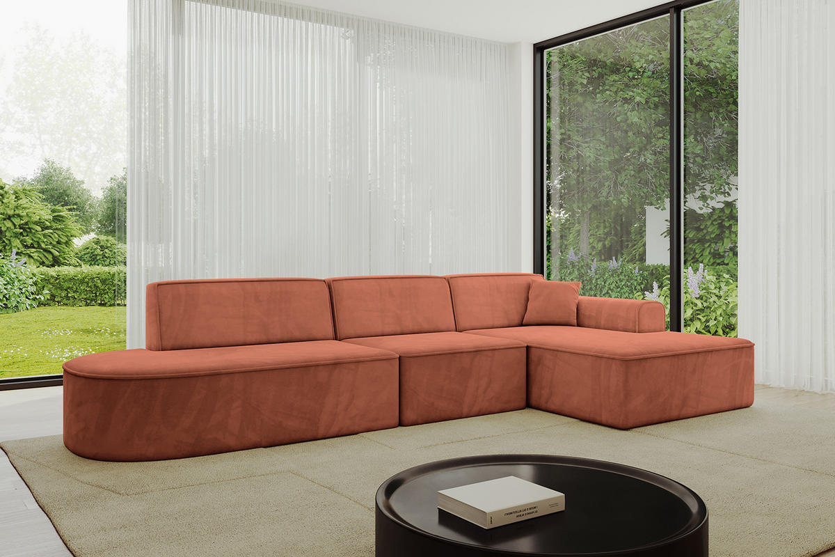 ECKSOFA Ottomane Rechts IREA-L2-v3 - 318x165x76 cm Apricot - Koralle, Holzwerkstoff/Textil (318/165cm) - ALTDECOR