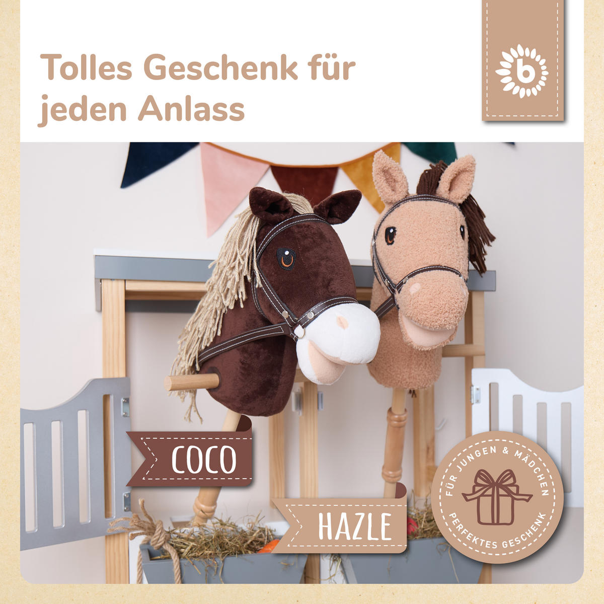 STECKENPFERD Kinder Hazel aus Holz - Braun, Textil (24/100cm) - Bieco Spielwaren