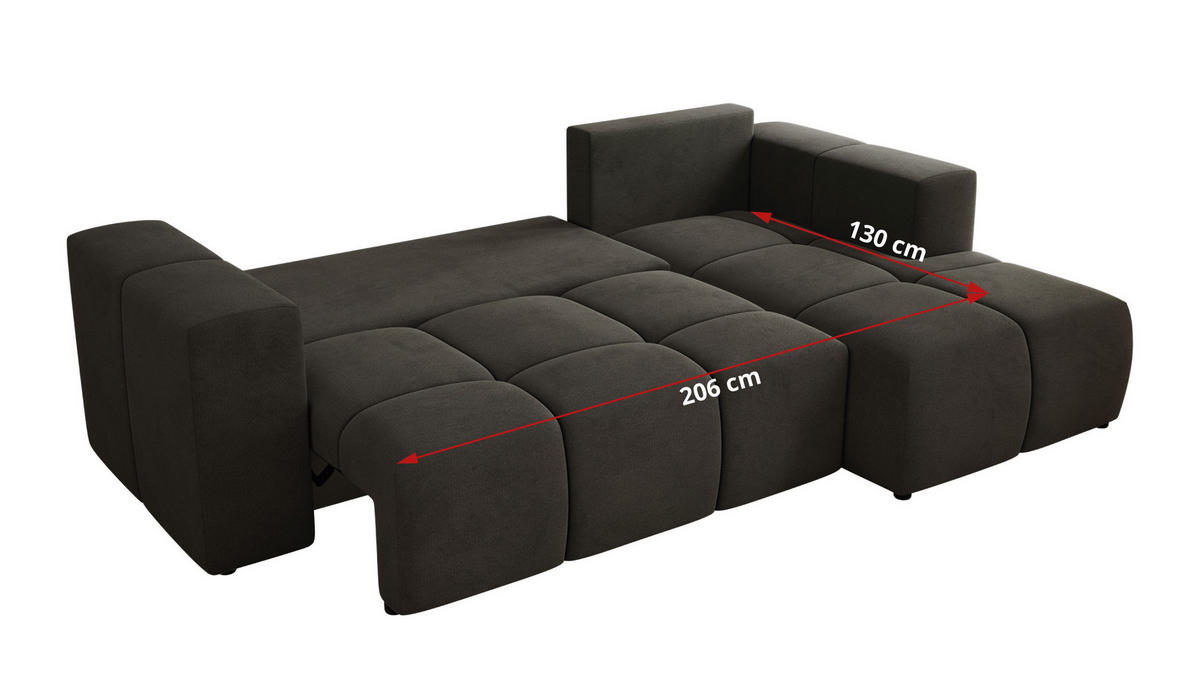 ROHOVÁ SEDAČKA MONIVA L - Tmavě šedá Samet - Pravá Strana - černá/tmavě šedá, textil/plast (266/164cm) - MKS
