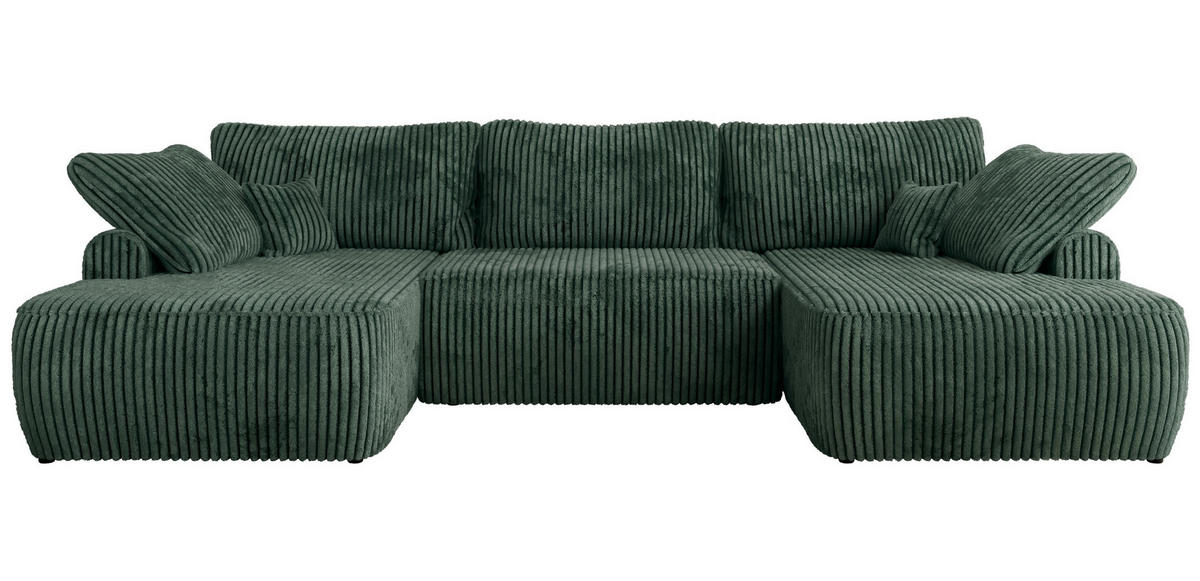 WOHNLANDSCHAFT CUBO U Grün Cord - Schwarz/Grün, Kunststoff/Textil (370/100/187cm) - MKS