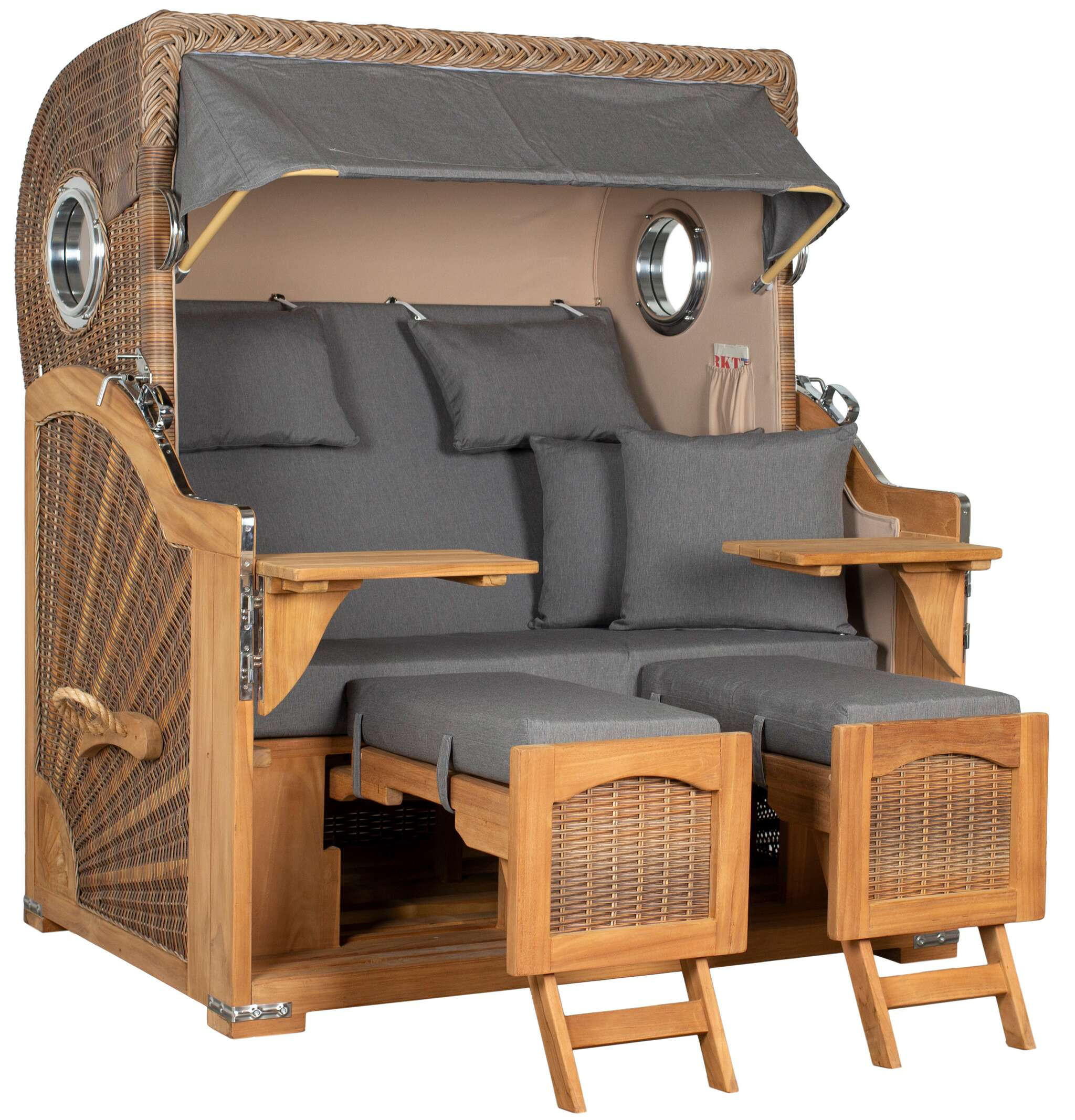 STRANDKORB XXL Düne Grande Teak Banana - Braun/Grau, Metall (142/170/95cm) - Mr. Deko