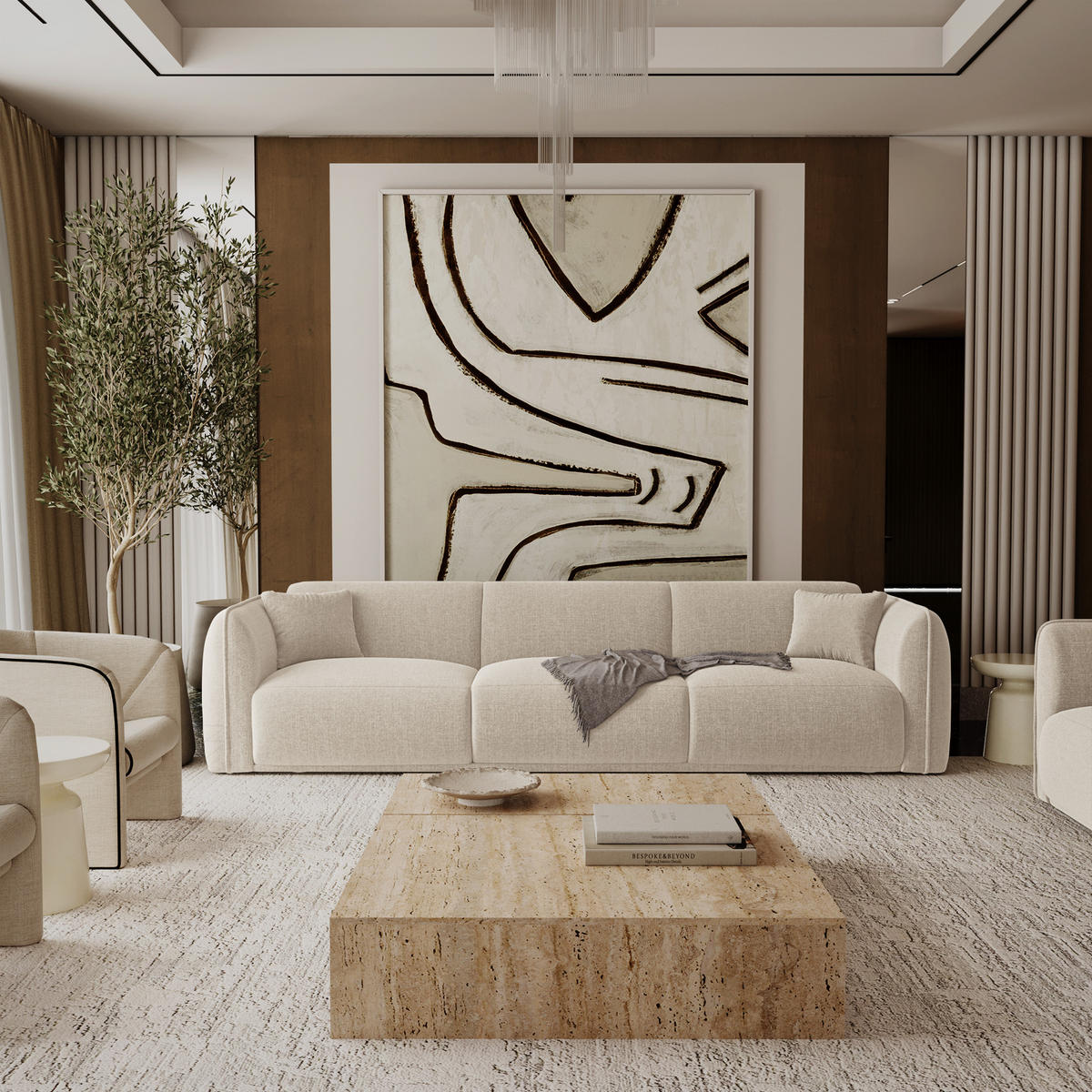 SOFA LUSH Köpergewebe mit weichem Griff Beige 235cm - Beige, Textil (235/72.5/90cm) - Premium Interiors