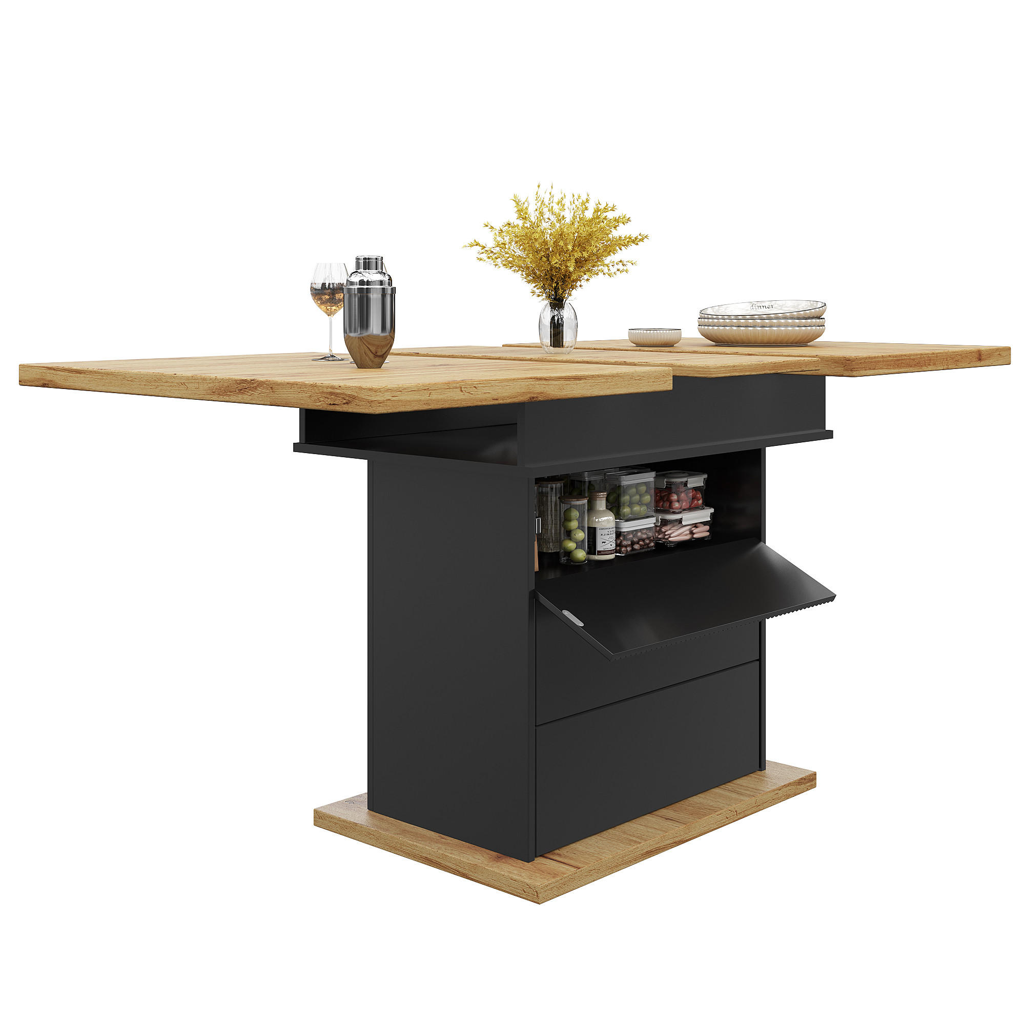 ESSTISCH ausziehbar 110-140/80/75 cm mit Stauraum DE-39728 Schwarz - Schwarz, Holzwerkstoff (80/110/75cm) - ComfortXL