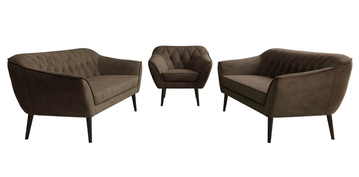 SEDACÍ SOUPRAVA 3+3+1 PIRS - Hnědá Samet - Černé nohy - tmavě hnědá/černá, kompozitní dřevo/textil (180/75/74cm) - MKS