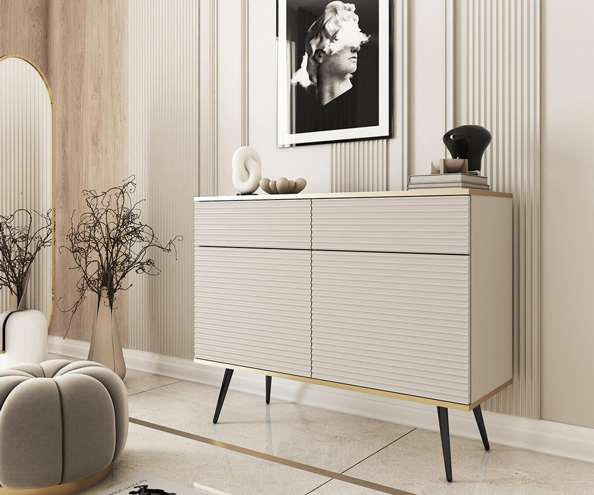 SIDEBOARD: beige mit schwarzen Beinen, 107 x 85 x 39 - Beige, Holzwerkstoff (107/85/39cm) - 3XE LIVING