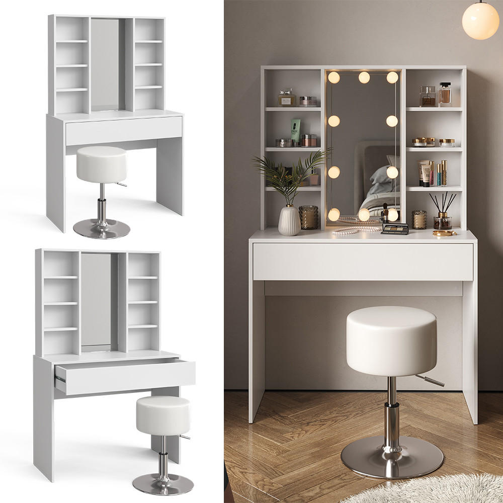 SCHMINKTISCH Alexa Weiß 93 cm mit Hocker - Weiß, Holzwerkstoff (93/147/40cm) - Vicco