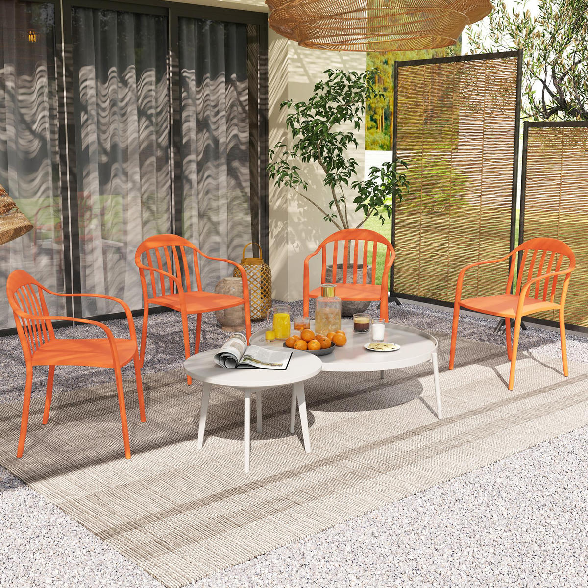 GARTENSTUHL 4er Set aus Kunststoff Rot - Rot, Kunststoff (54/78/57cm) - Outsunny