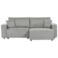 3-SITZER-ECKSOFA grau rechtsseitig mit Schlaffunktion Stauraum Karila - Grau, Textil (250/150cm) - Beliani