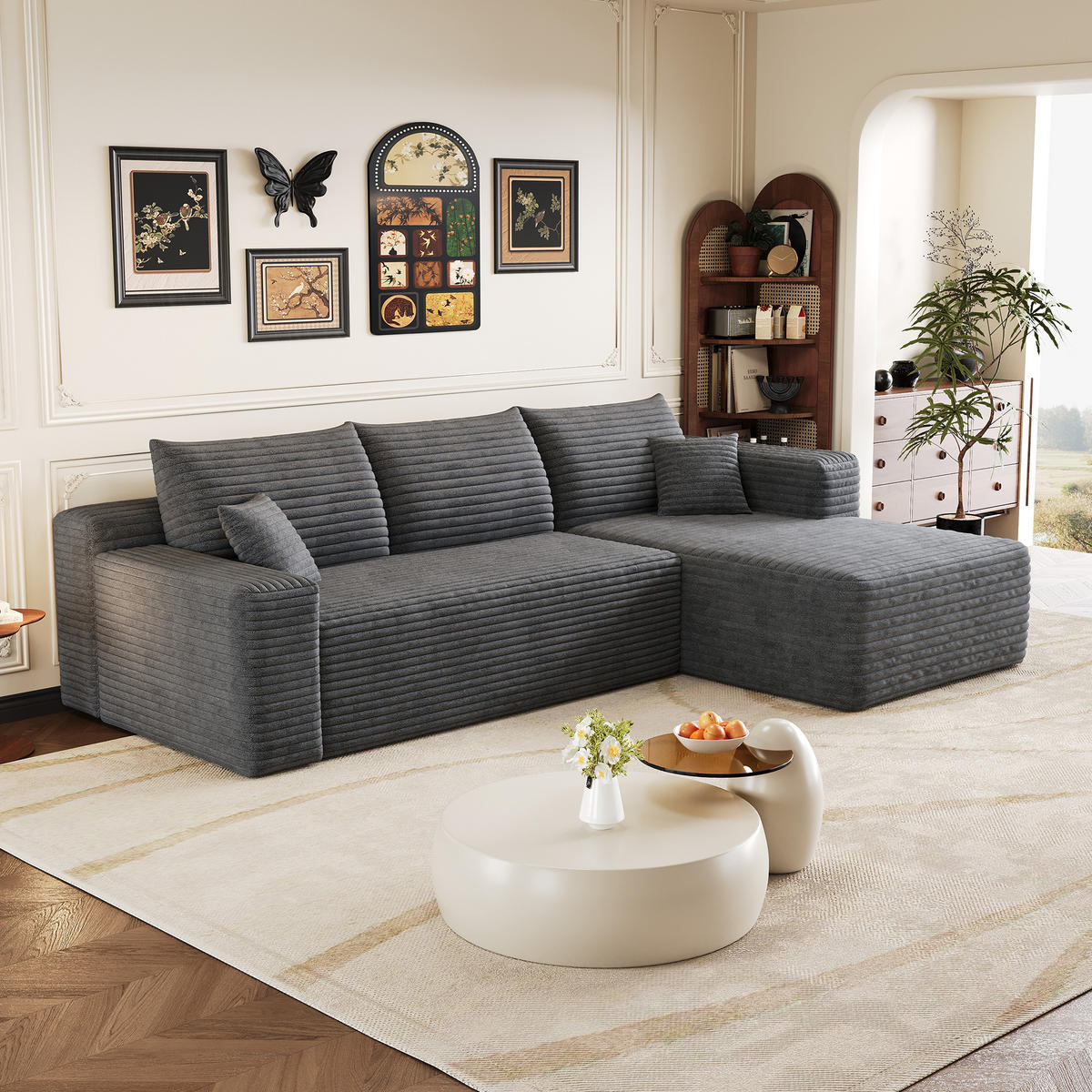 L-FÖRMIGES ECKSOFA Dunkelgrau 241/151/58 cm 3-Sitzer Ohne Montage - Dunkelgrau, Textil (241/151cm) - PANGIVO