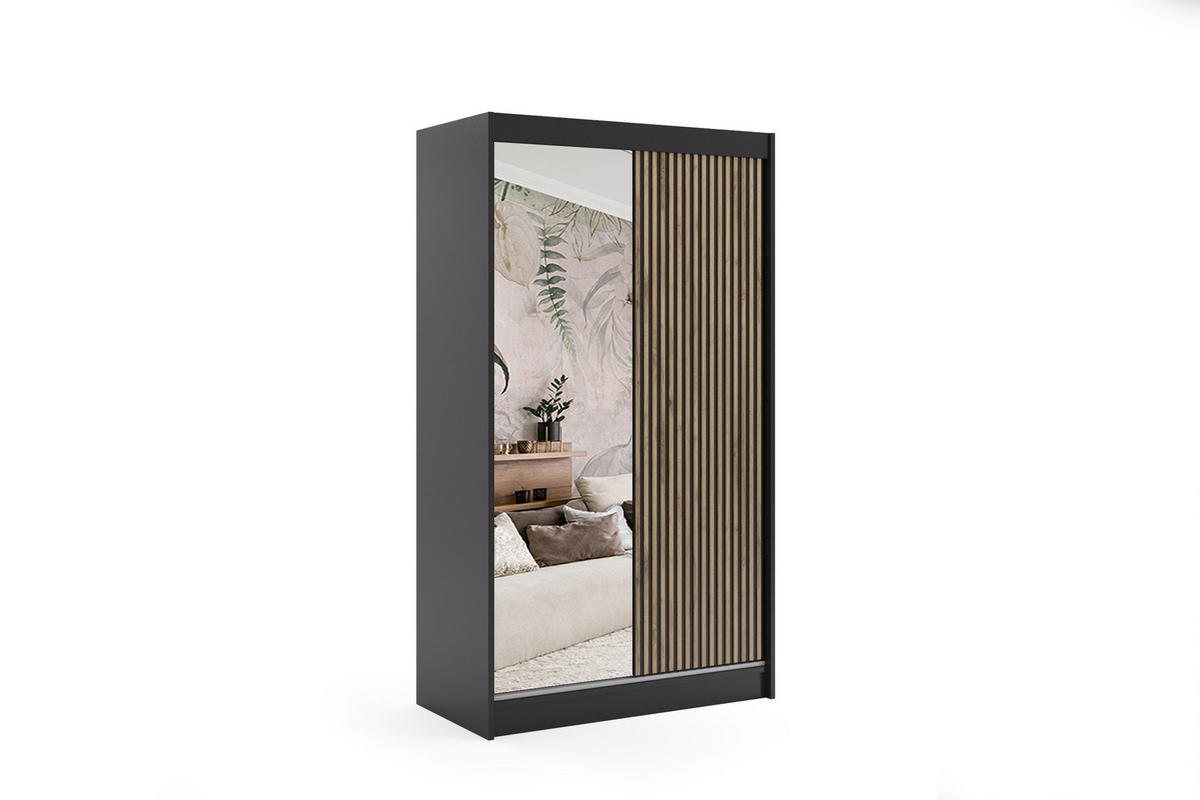 KLEIDERSCHRANK VILAN mit Spiegel/LED - 120 cm - Schwarz|Eiche Wotan - Eiche Wotan/Schwarz, Holzwerkstoff (120/215/61cm) - ALTDECOR