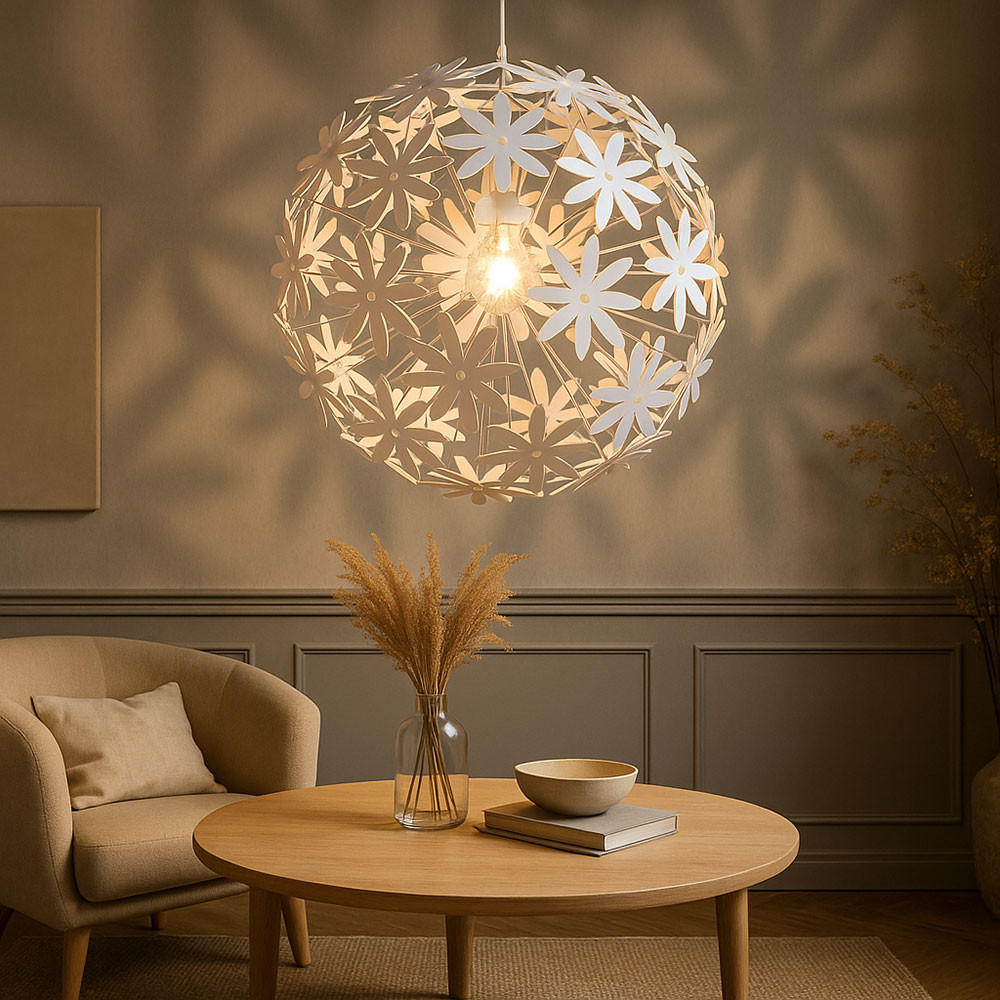 LED HÄNGELEUCHTE Kunststoff Weiß Blüten Design - Weiß, Kunststoff (60/60/150cm) - Globo Lighting