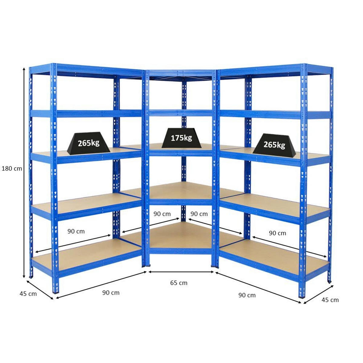 ECKREGAL Tiger 2er-Set mit Schwerlastregal 180x90x45 cm Fachlast 175 + 265 kg Blau - Blau, Metall (90/180/45cm) - PROREGAL