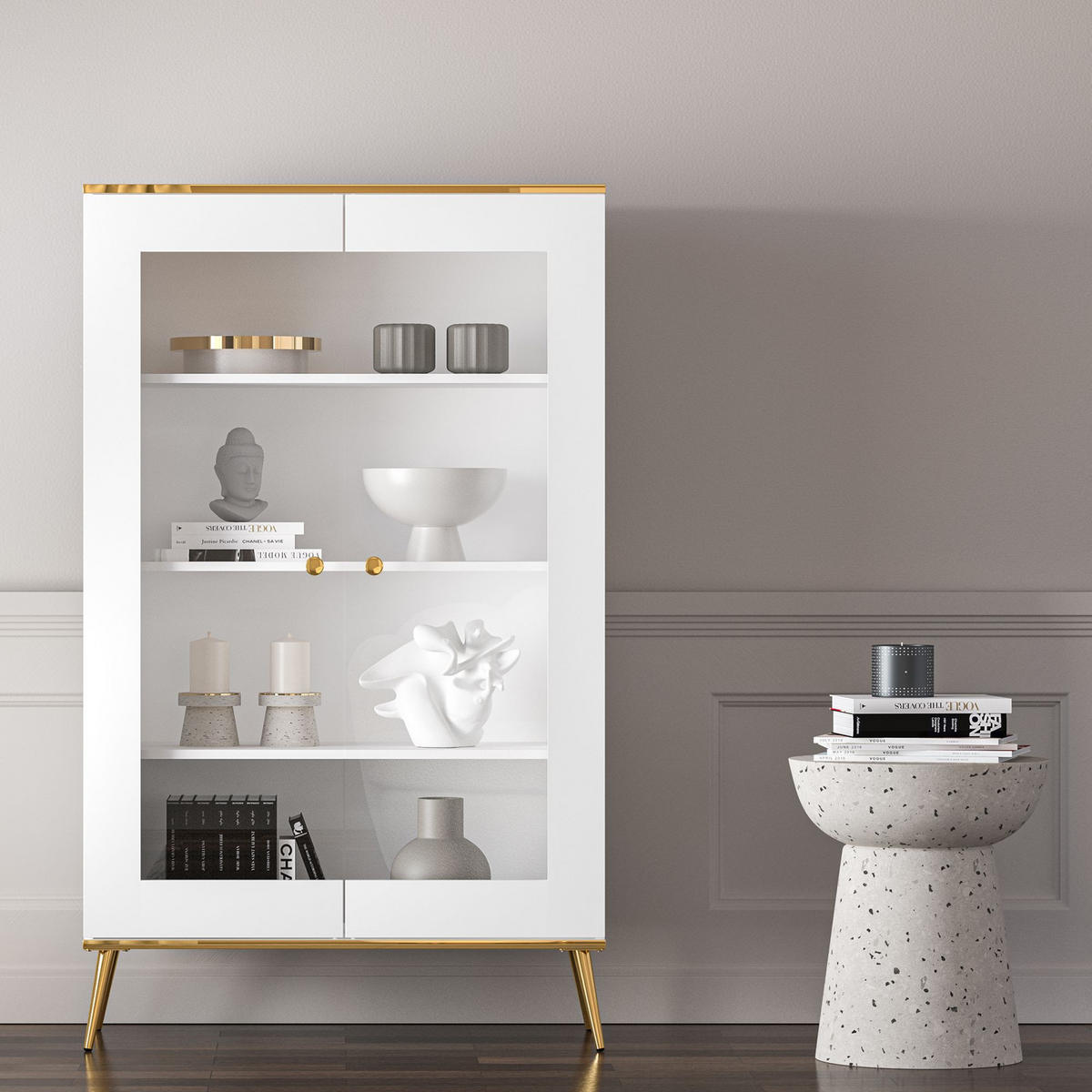 GLASVITRINE VELTI,Weiß - Weiß, Glas/Holzwerkstoff (92/152/40cm) - KONSIMO®