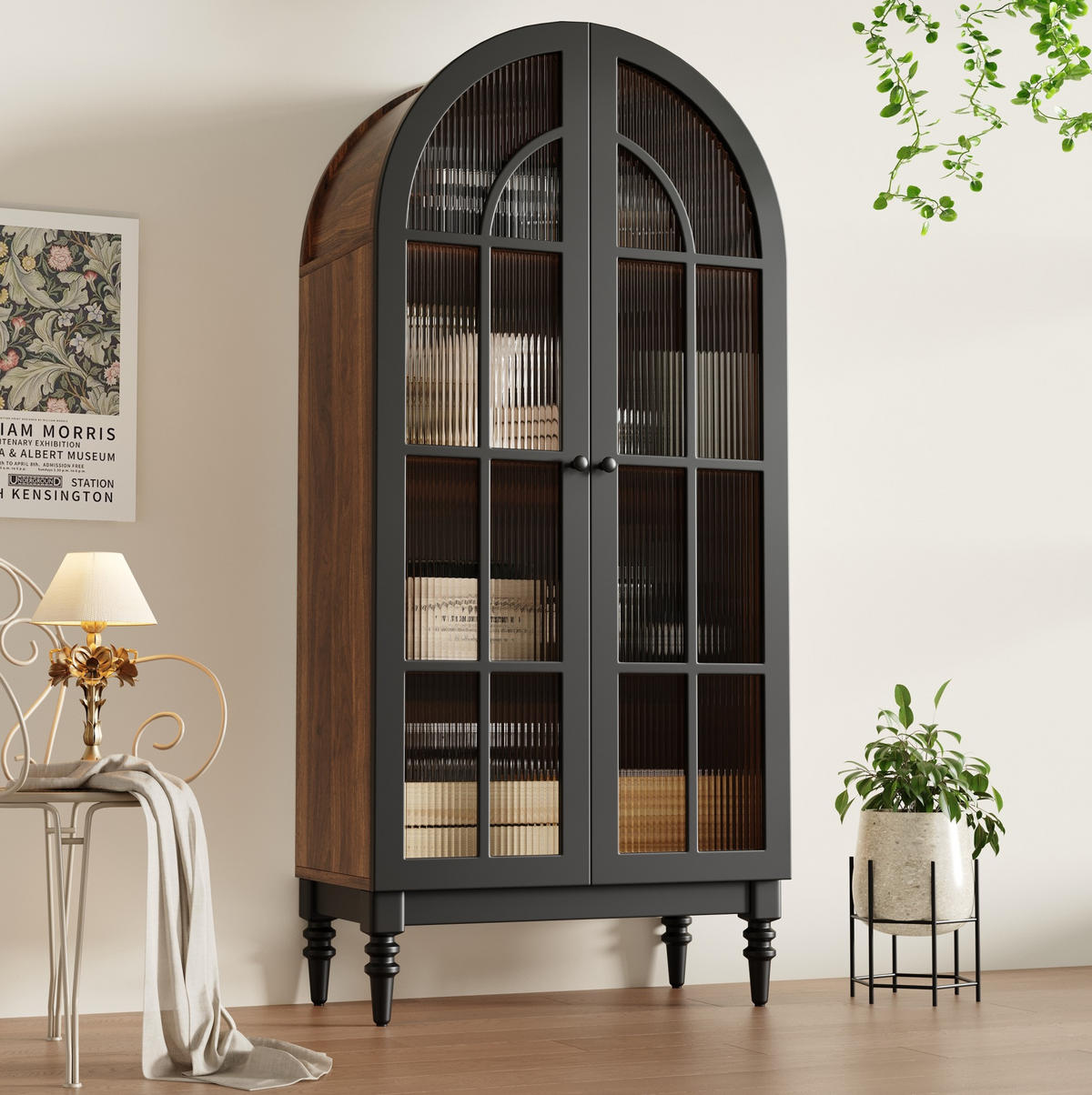 KOMMODE aus MDF 76x35.5x165cm in Schwarz mit Glastüren - Schwarz, Holzwerkstoff (76/76/35.5cm) - Modfu