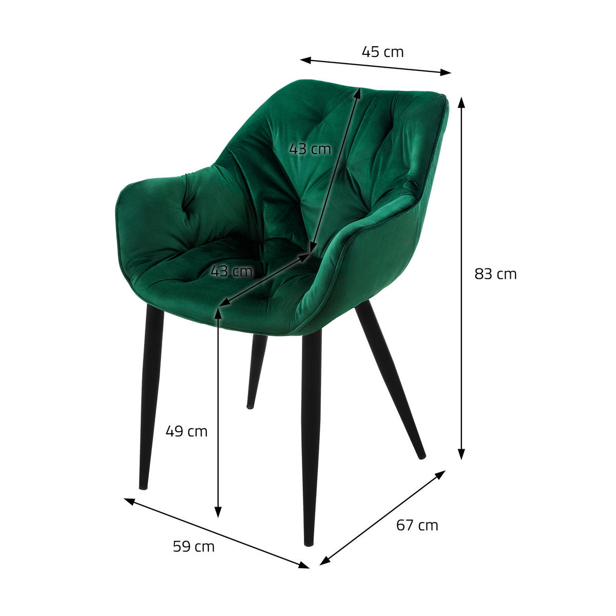 STUHL Samt Dunkelgrün 4er Set - Dunkelgrün, Metall (60/82/57cm) - ML-DESIGN