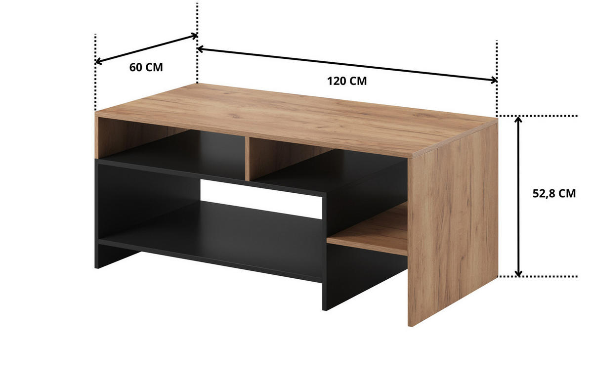 COUCHTISCH Panzo Eiche Craft / Anthrazit - 120 cm - mit Ablagefach - Eichefarben/Anthrazit, Holzwerkstoff (60/120/53cm) - Ravio