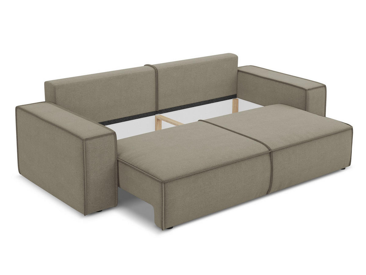 3-SITZER SOFA mit Schlaffunktion Strukturstoff Stoff Beige - Beige/Schwarz, Kunststoff/Textil (255/85/105cm) - Makamii