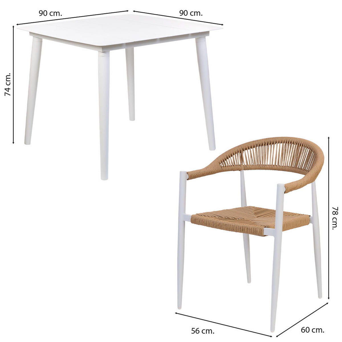 GARTEN-ESSGRUPPE, 5er-Set, weiß und braun - Beige, Metall - Wanderlust