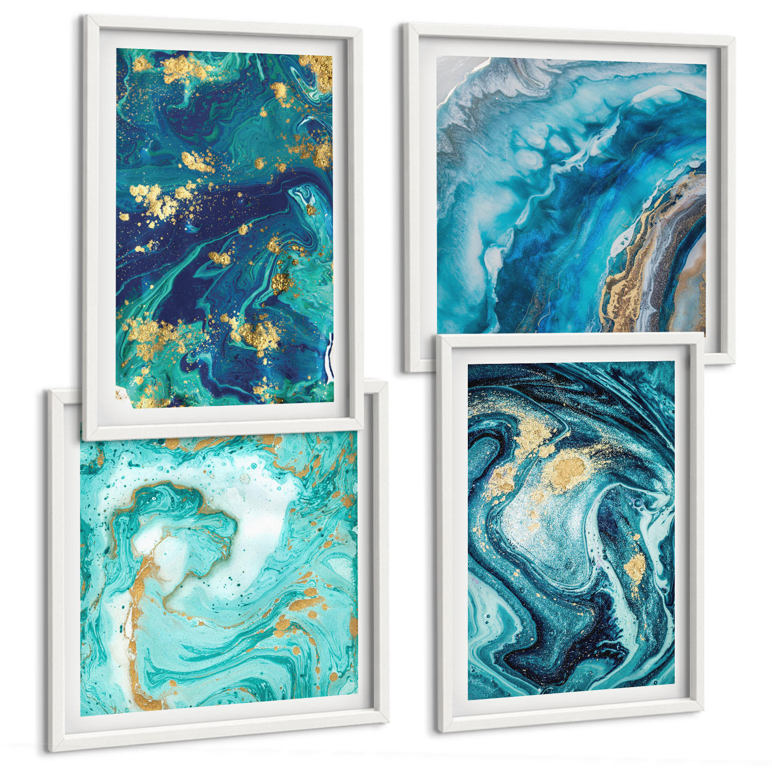 BILDER SET 4er Set - 50x50 cm & 40x60 cm Weißer Rahmen - Abstraktionen dekorativer Malerei - Weiß, Kunststoff (50/50cm) - TULUP
