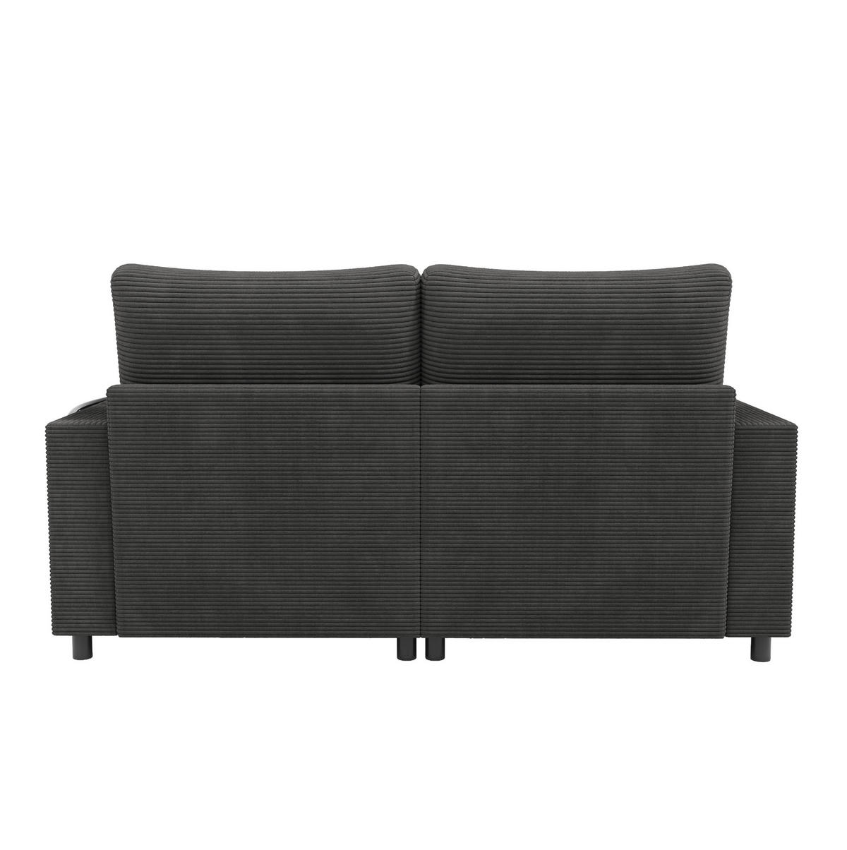2-SITZER Schlafsofa Cord mit USB-Anschluss und Getränkehaltern Grau 163/140/82 cm - Grau, Textil (140/82/163cm) - Redom