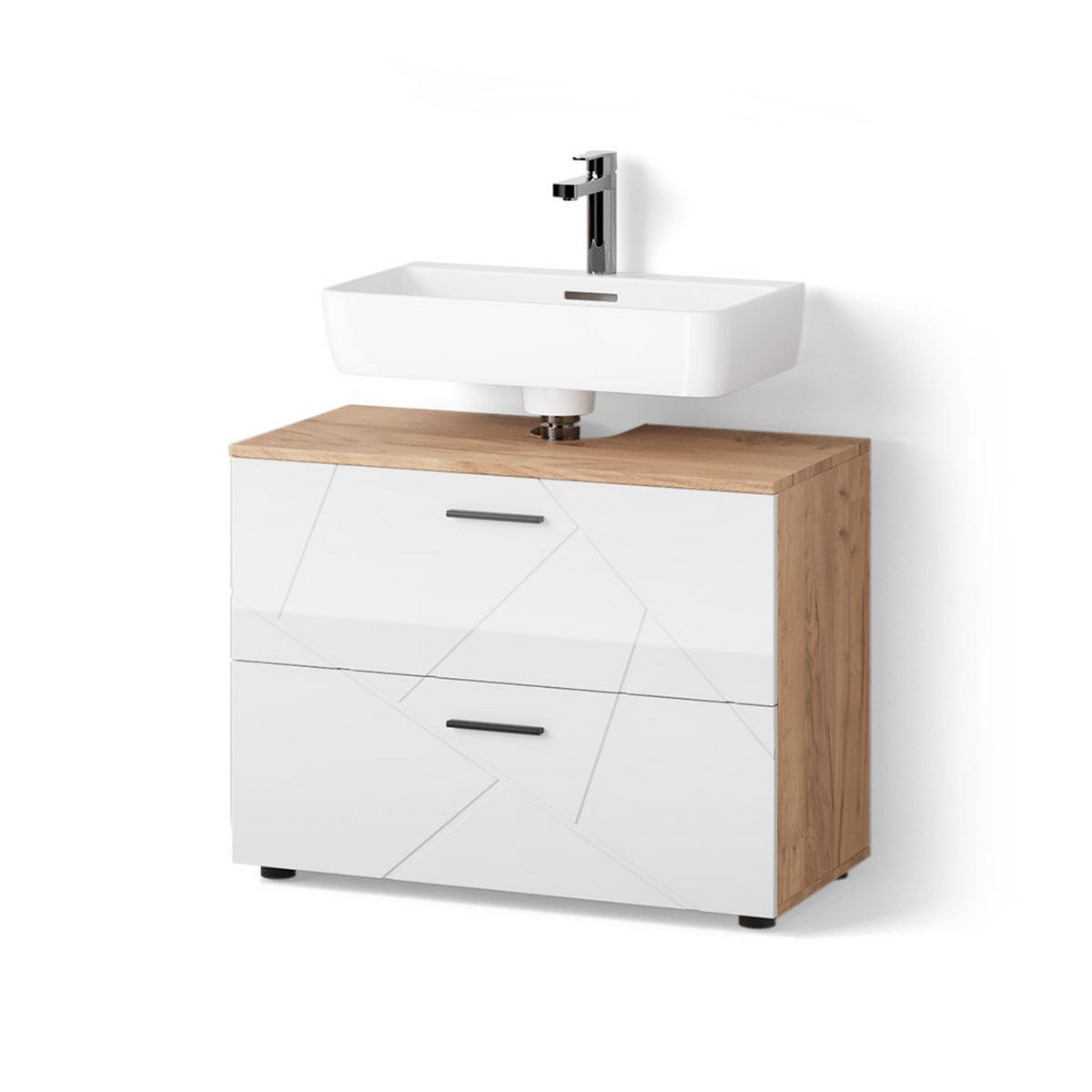 WASCHBECKENUNTERSCHRANK Ronco Weiß Hochglanz/Goldkraft Eiche 80 x 58.6 cm - Honigeiche/Weiß Hochglanz, Holzwerkstoff (80/58.6/41cm) - Livinity®