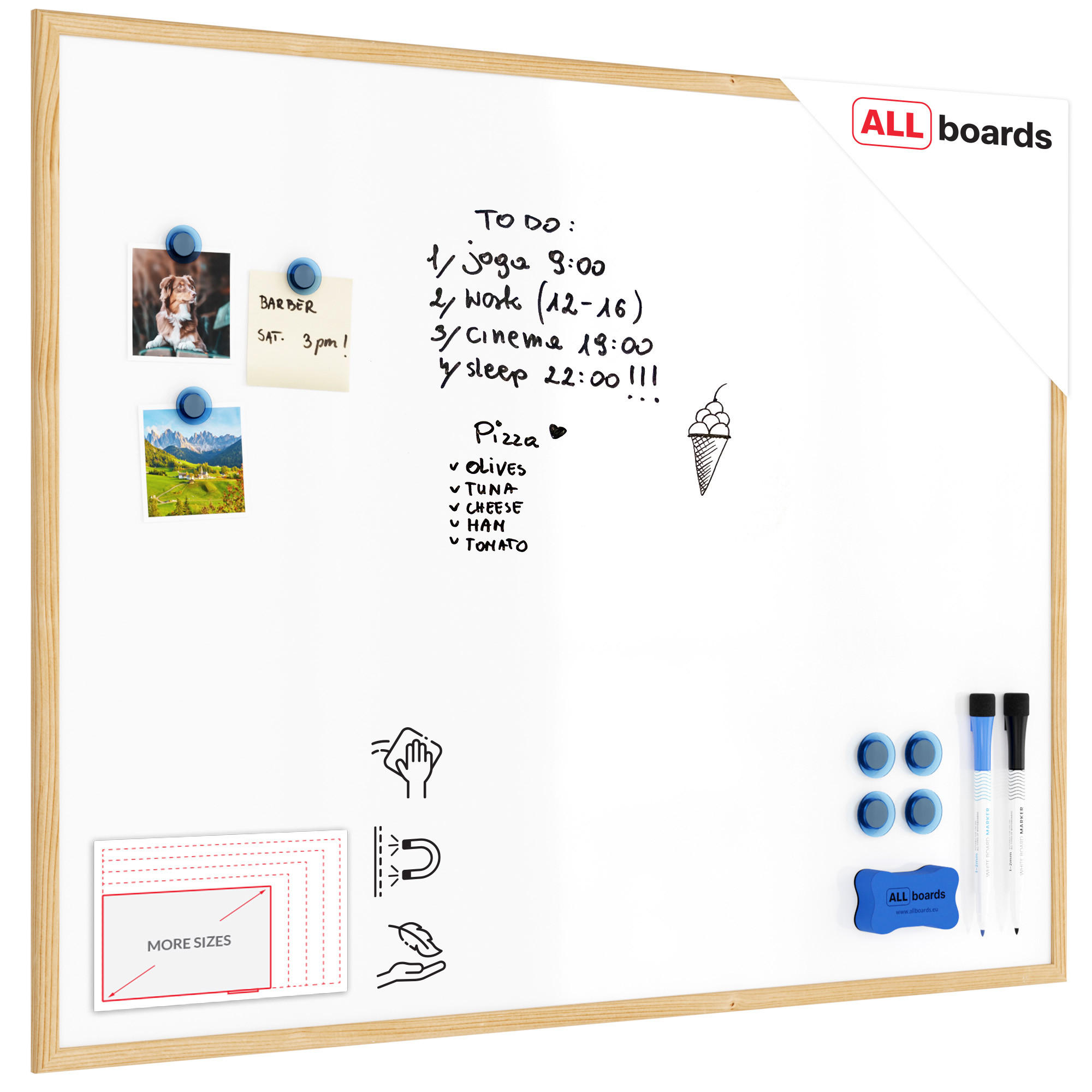 WHITEBOARD Magnetisch mit Naturholzrahmen 100x80cm - Weiß, Metall (100/80/1.5cm) - ALLboards