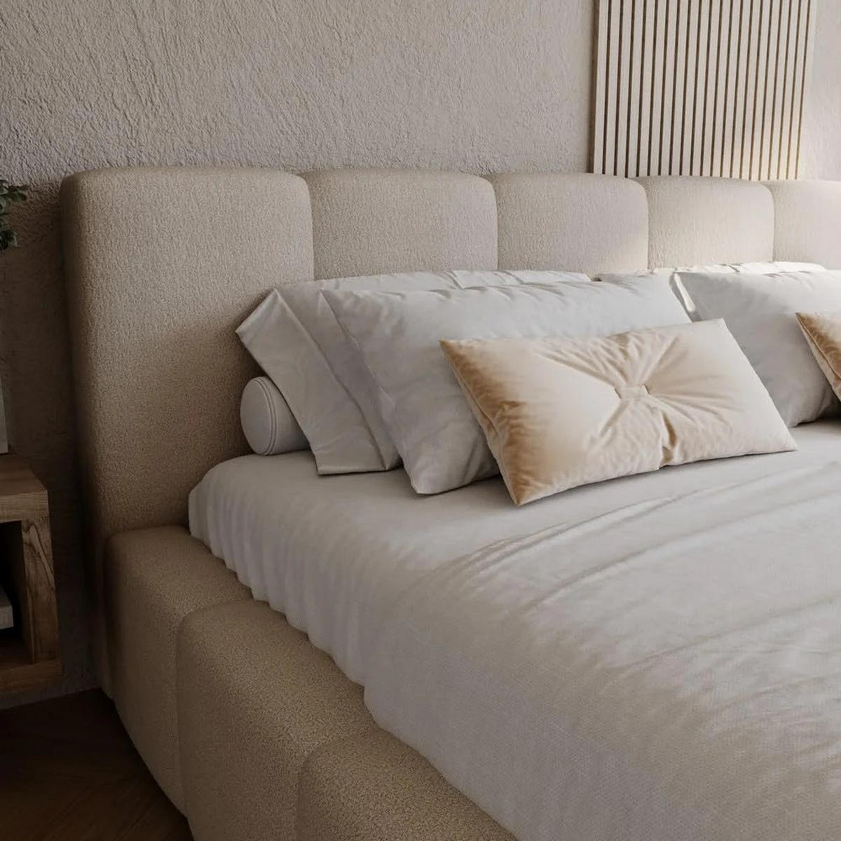 POLSTERBETT Palermo 180x200 cm mit Stauraum und elegantem Kopfteil - Holzrahmen, Velo Beige - Beige, Holz/Textil (180/200cm) - Chilly