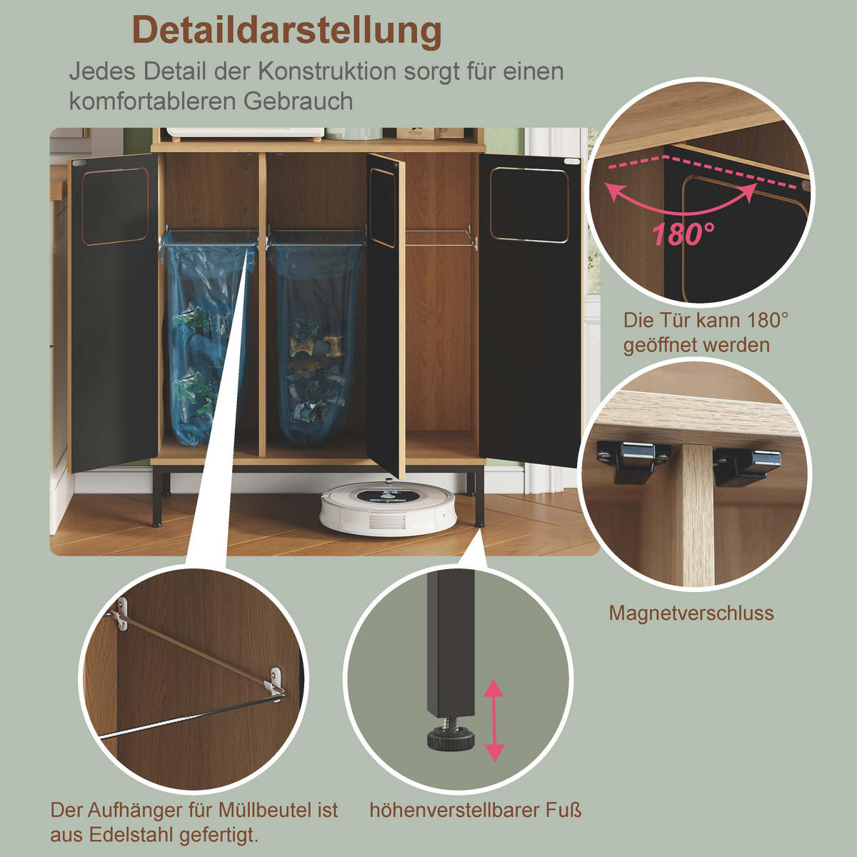 BUFFET aus MDF 35x80x181 cm Natur mit 3 Fächern, Mikrowellenablage und Stauraum - Naturfarben, Holzwerkstoff (80/181/35cm) - Modfu