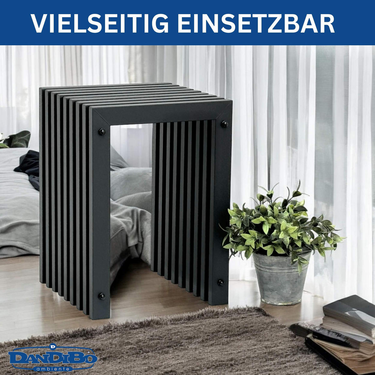 HOCKER Lamellen eckig Metall Schwarz 32/32/45 cm - Schwarz, Metall (32/45/32cm) - DanDiBo