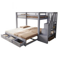ETAGENBETT 90/200 cm aus Kiefernholz und MDF mit Ausziehbett und Stauraumleiter Grau - Grau, Holz (90/200cm) - Modenvie
