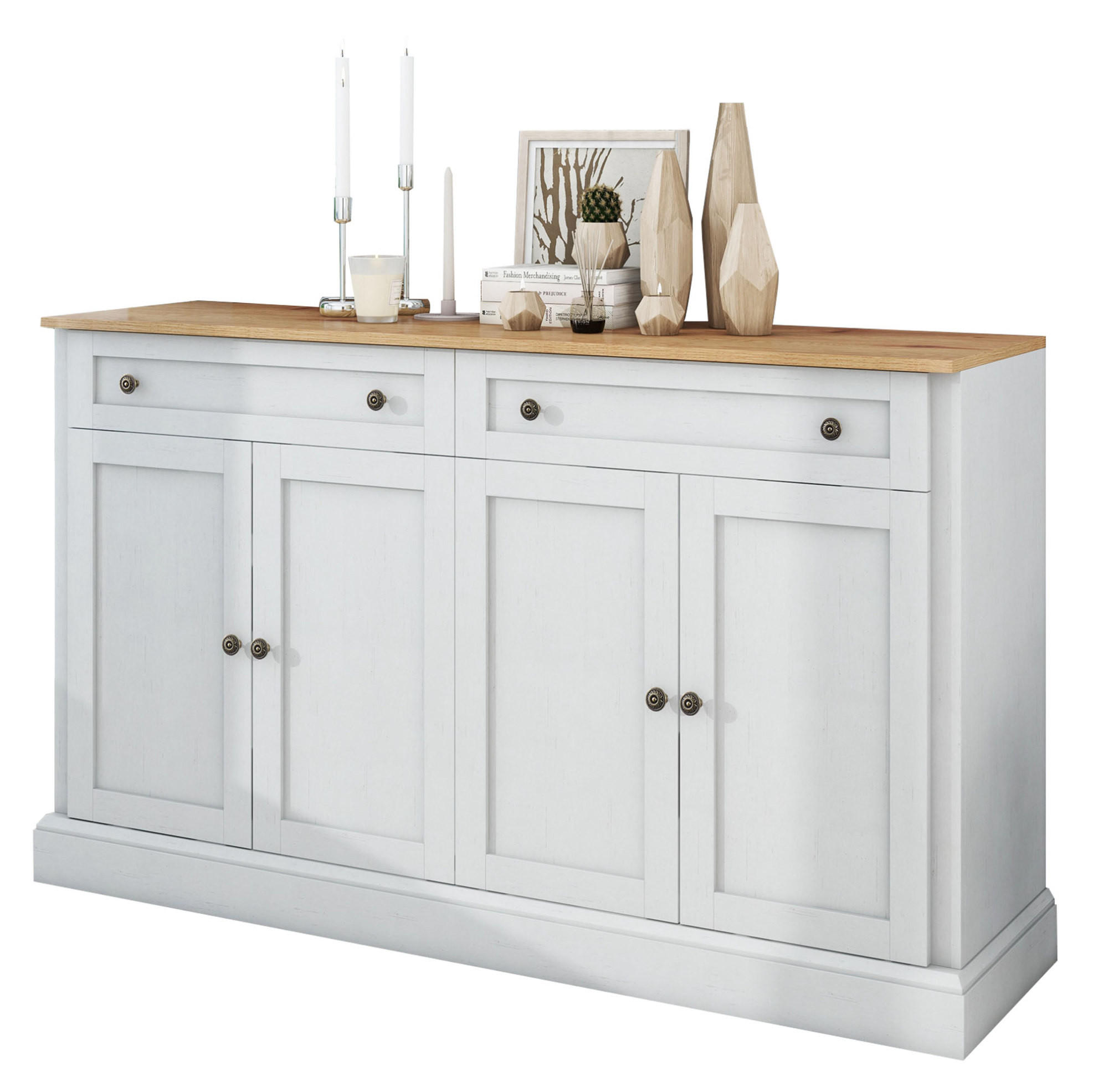 SIDEBOARD 150/40/86 cm aus Holzwerkstoff mit 4 Türen, 2 Schubladen und verstellbaren Einlegeböden Weiß/Natur - Naturfarben, Holzwerkstoff (150/86/40cm) - Modenvie