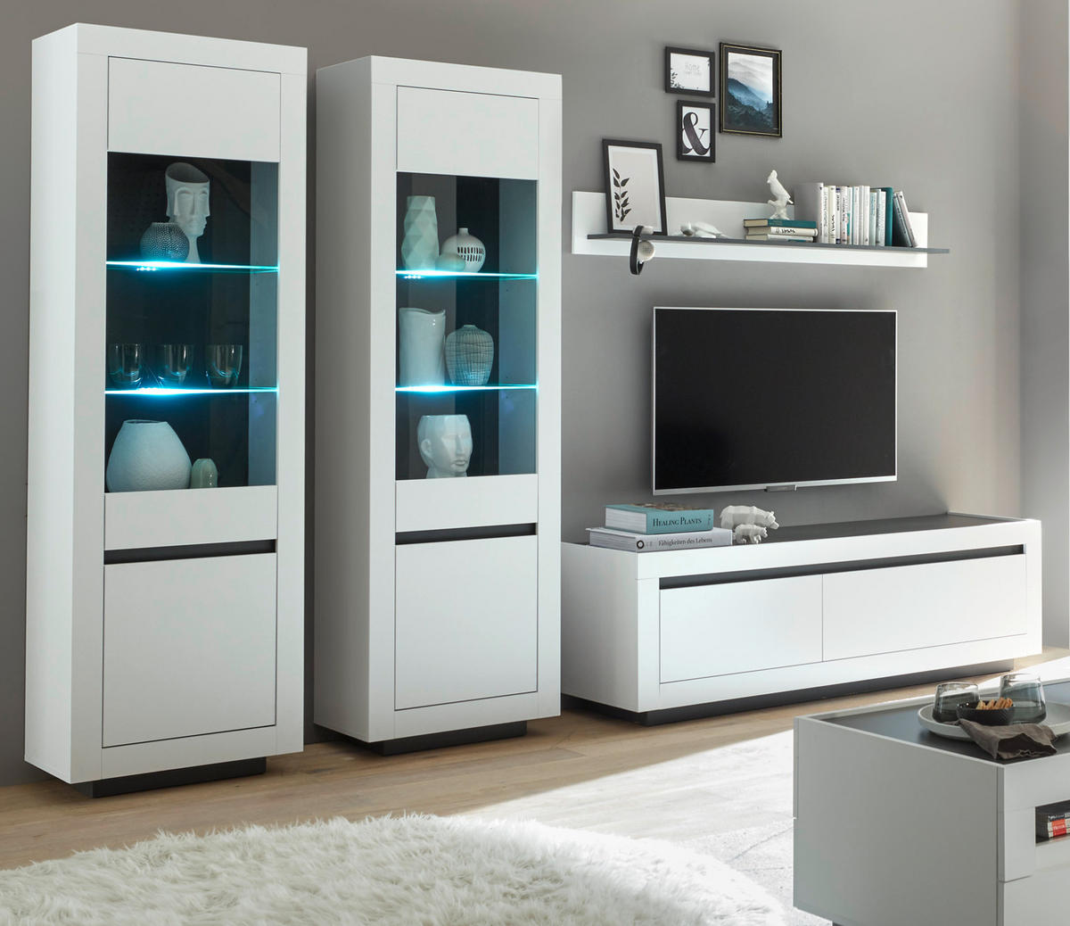 TV-LOWBOARD weiß, anthrazit, TV Unterteil 180 x 56 cm - Weiß Hochglanz/Anthrazit, Holz/Holzwerkstoff (180/56/50cm) - Furn.Design