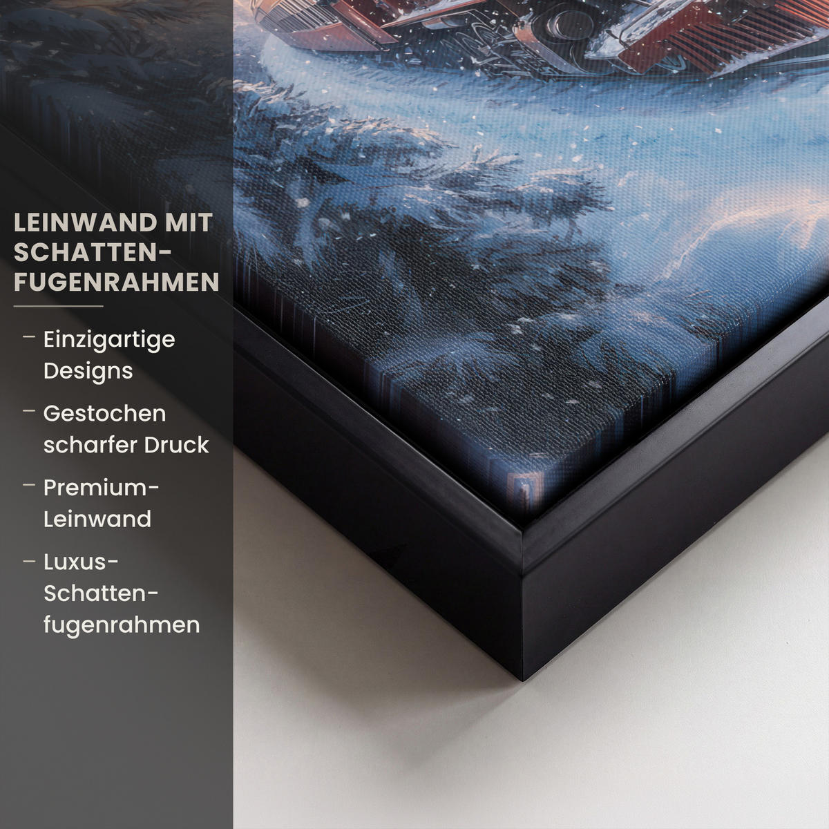LEINWAND Bilder mit Rahmen - Weihnachtszug - Schnee - Winter - Weihnachten - 20x20 - Dunkelrot, Textil (20/20cm) - MuchoWow