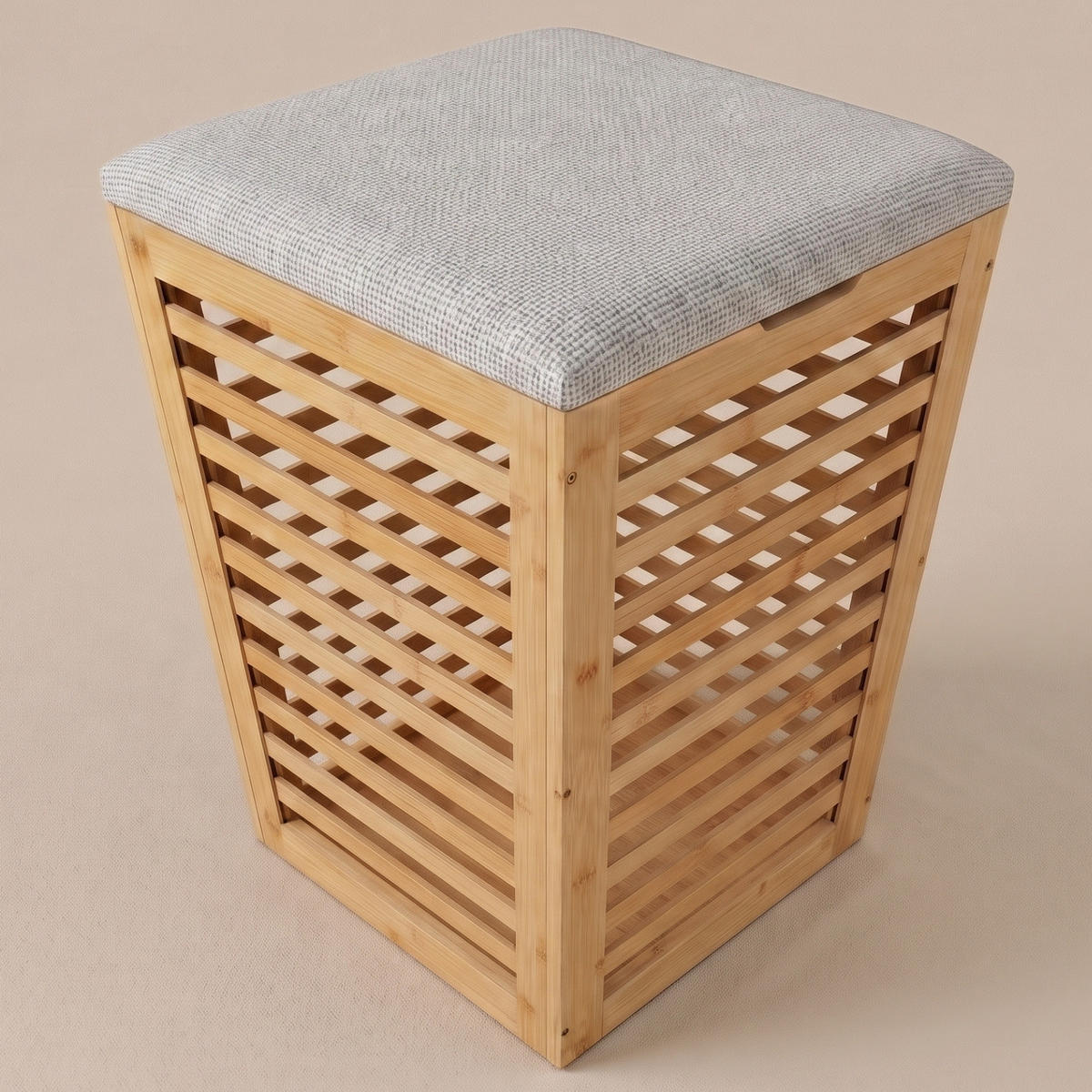 WÄSCHEKORB aus Bambus mit Sitzfläche 40/40/56 cm - Weiß, Naturmaterialien (40/56/40cm) - NUXIO
