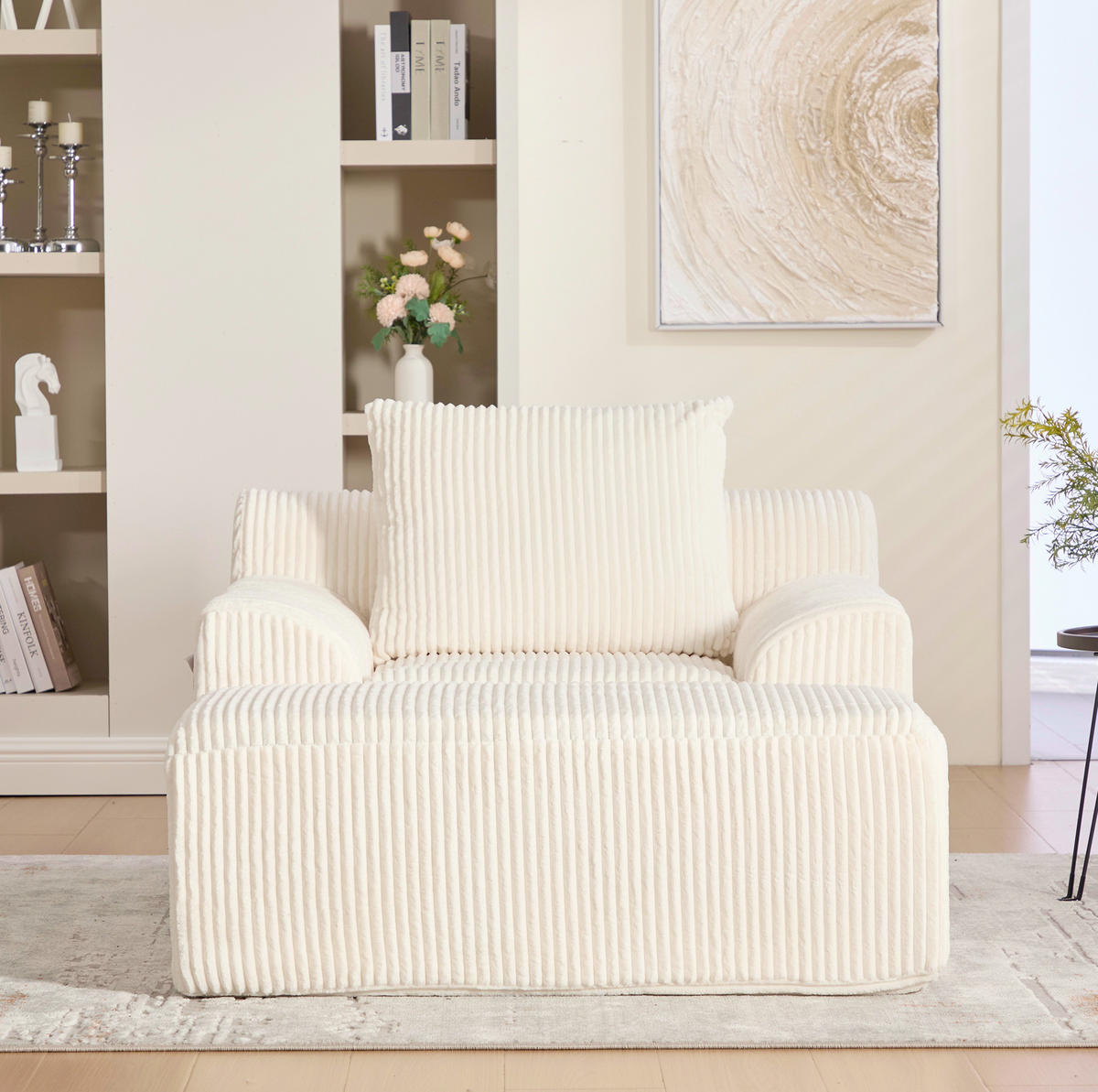 SESSEL 147/110/67 cm aus Cord mit Fußhocker – bis 200 kg belastbar - Beige, Textil (147/67/110cm) - BEAOK