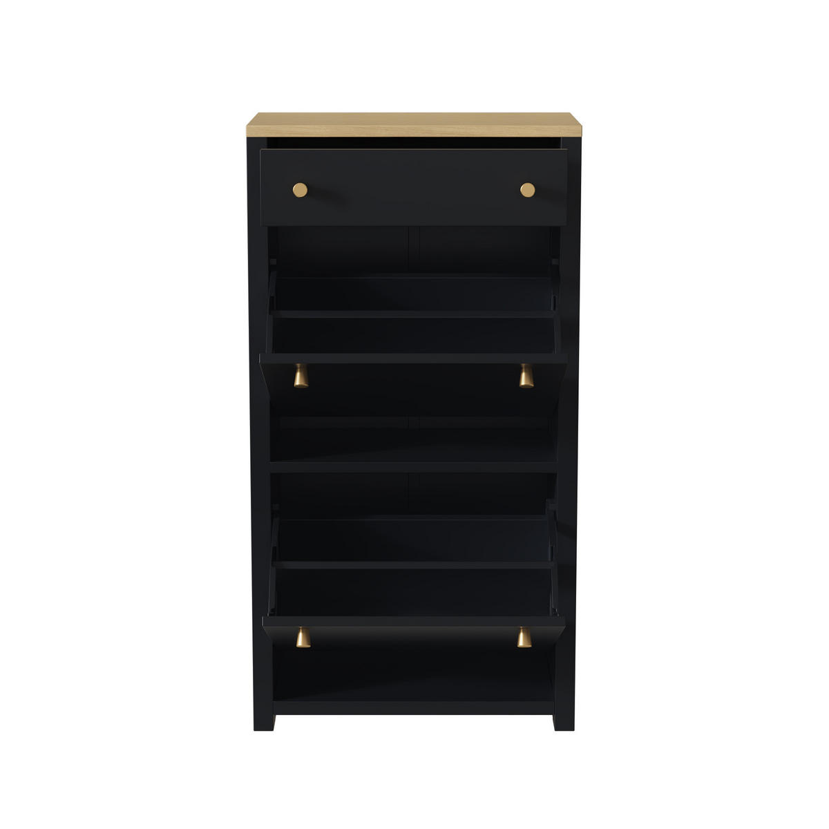 SCHUHSCHRANK Schwarz Holzoptik 2 Klappen Schublade Modern - Schwarz, Holzwerkstoff (50/95/25cm) - FLIEKS