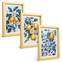 BILDER SET 3er Set - 20x30 cm Goldrahmen - Zitronenzweige mit blauen Blättern - Goldfarben, Kunststoff (20/30cm) - TULUP