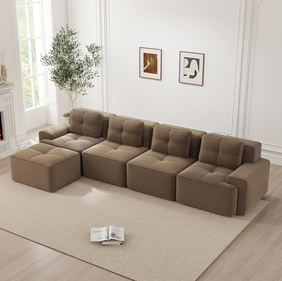 SOFA modular mit Tiefsitz Cord Brown - Braun, Kunststoff (177/382cm) - Meubliv