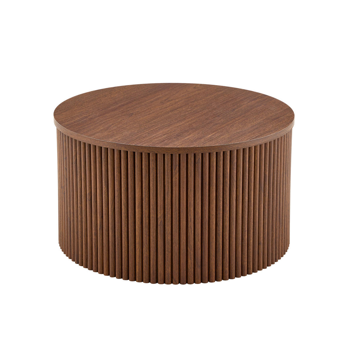 COUCHTISCH 2er-set in walnuss-optik, rundes säulen-design & versteckter stauraum - Walnussfarben, Holzwerkstoff (65/65/40cm) - Urban Meuble