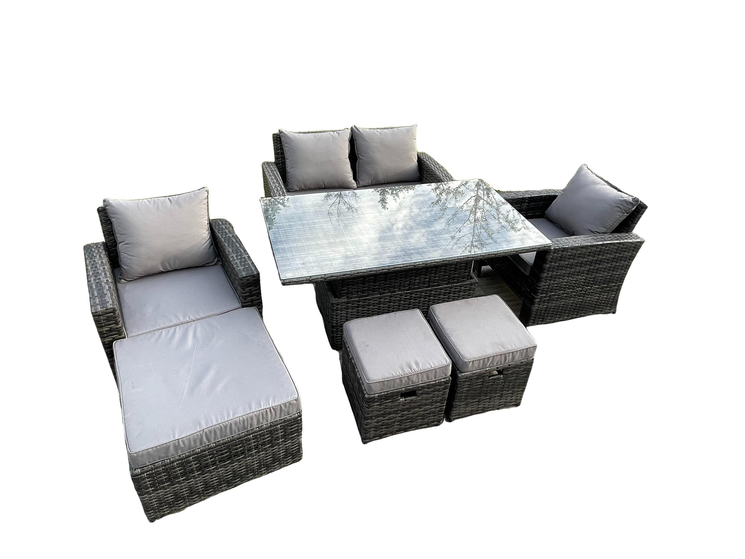 GARTENMÖBEL-SET mit Kissen Polyrattan Dunkelgrau 7-Sitzer - Dunkelgrau, Metall - Fimous