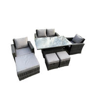 GARTENMÖBEL-SET mit Kissen Polyrattan Dunkelgrau 7-Sitzer - Dunkelgrau, Metall - Fimous