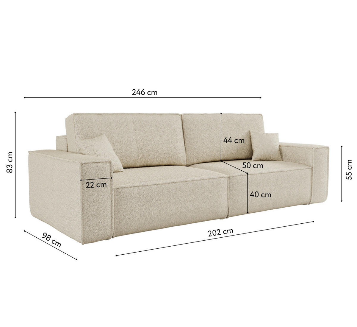 SCHLAFSOFA BEST mit Bettkasten Stoff Quelle Ecru - Ecru, Holz/Textil (246/83/98cm) - Kaiser Möbel