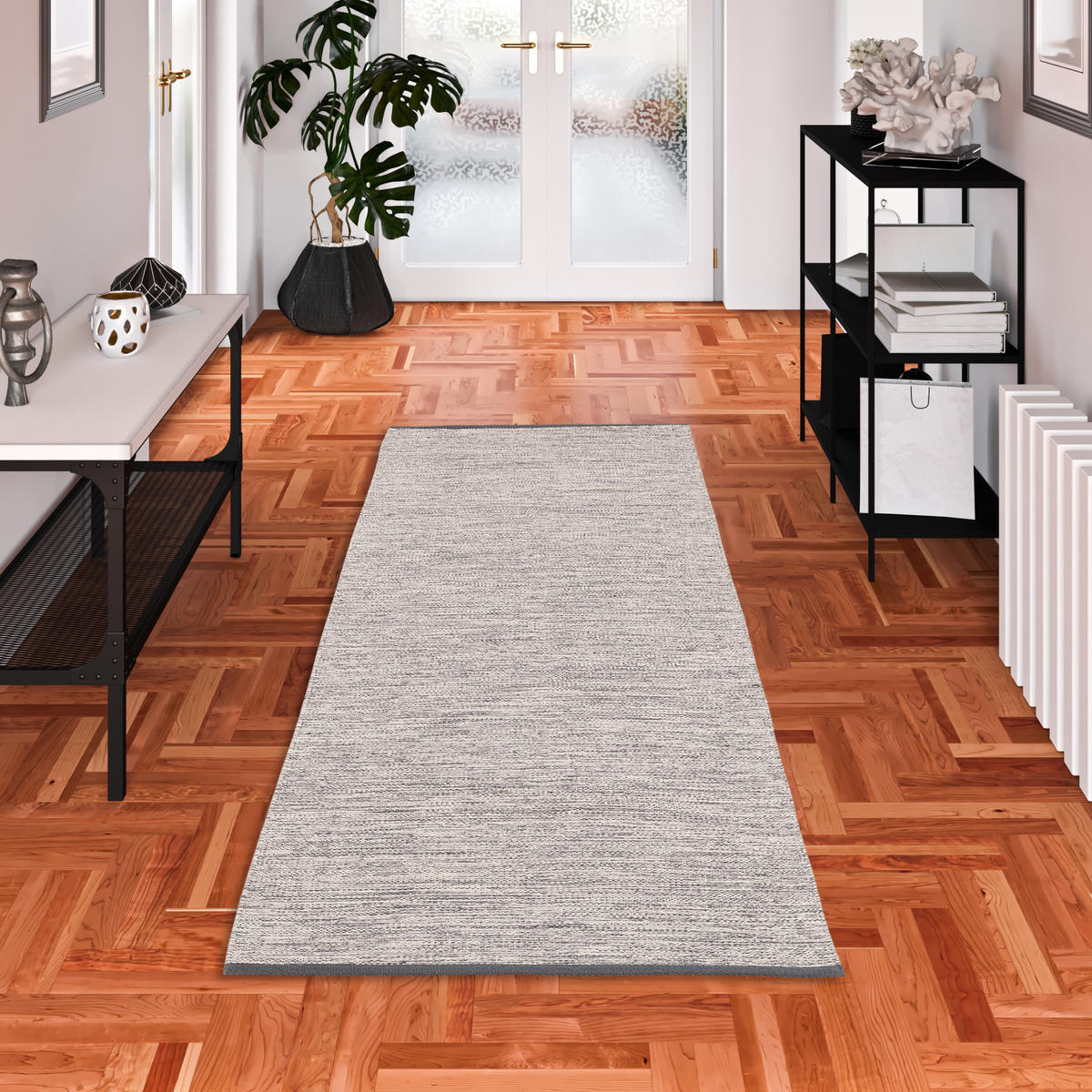 BAUMWOLLE KELIM TEPPICH LÄUFER EASY - Grau, Textil (90/160cm) - Pergamon