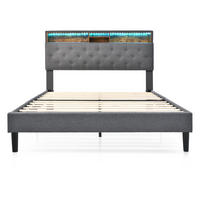 POLSTERBETT 140/200 cm in Grau mit Stauraum-Kopfteil, LED und Matratze - Grau, Holzwerkstoff/Textil (140/200cm) - WISHDOR